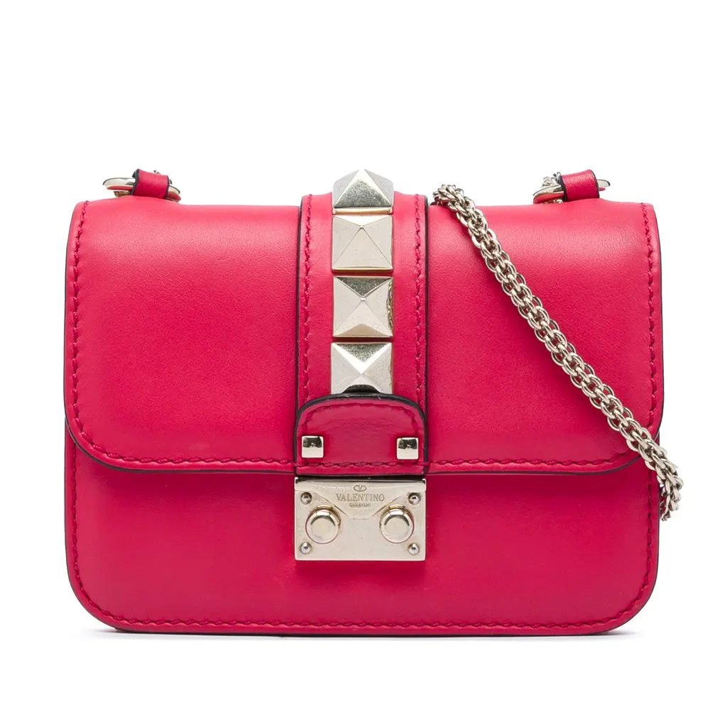 Valentino Mini Leather Rockstud Glam Lock Crossbody Pink Leather Very good - Front View