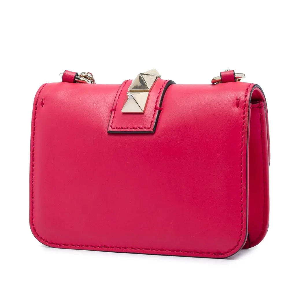 Valentino Mini Leather Rockstud Glam Lock Crossbody Pink Leather Very good - Back View
