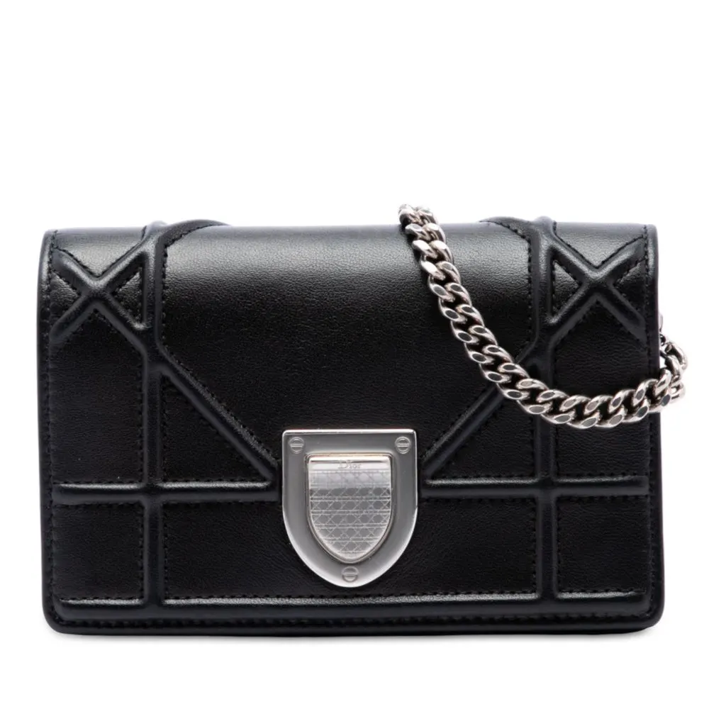 Dior Baby Lambskin Diorama Flap Black Leather Very good - Front View