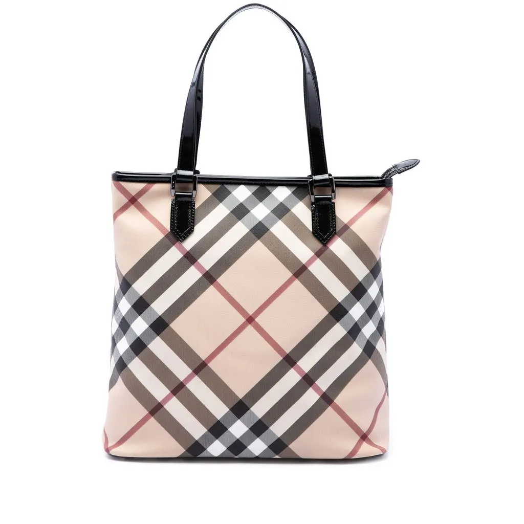 Burberry Supernova Check Coated Canvas Tote Beige Very good - Front View