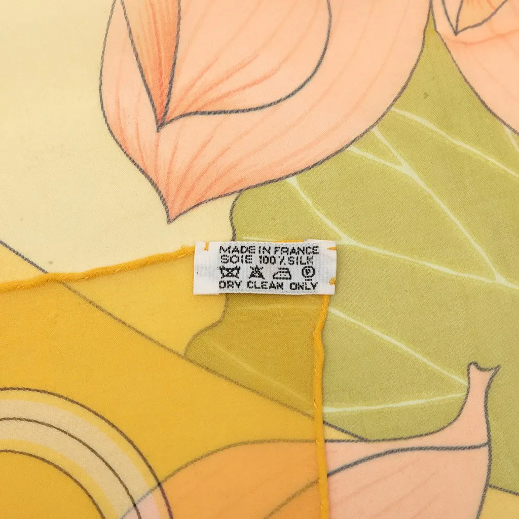 Hermès Fleurs De Lotus Mousseline Silk Scarf 90 Yellow Silk Very good - Back View