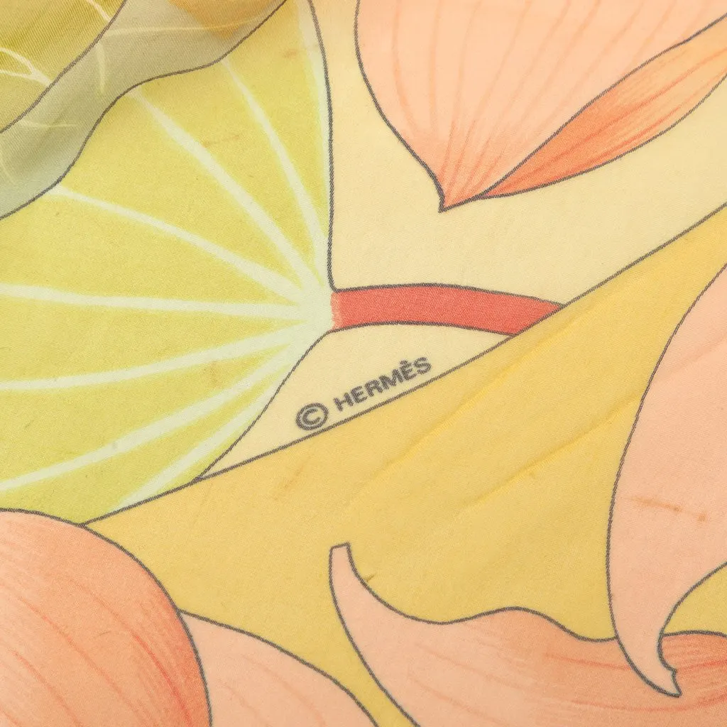 Hermès Fleurs De Lotus Mousseline Silk Scarf 90 Yellow Silk Very good - Inside View