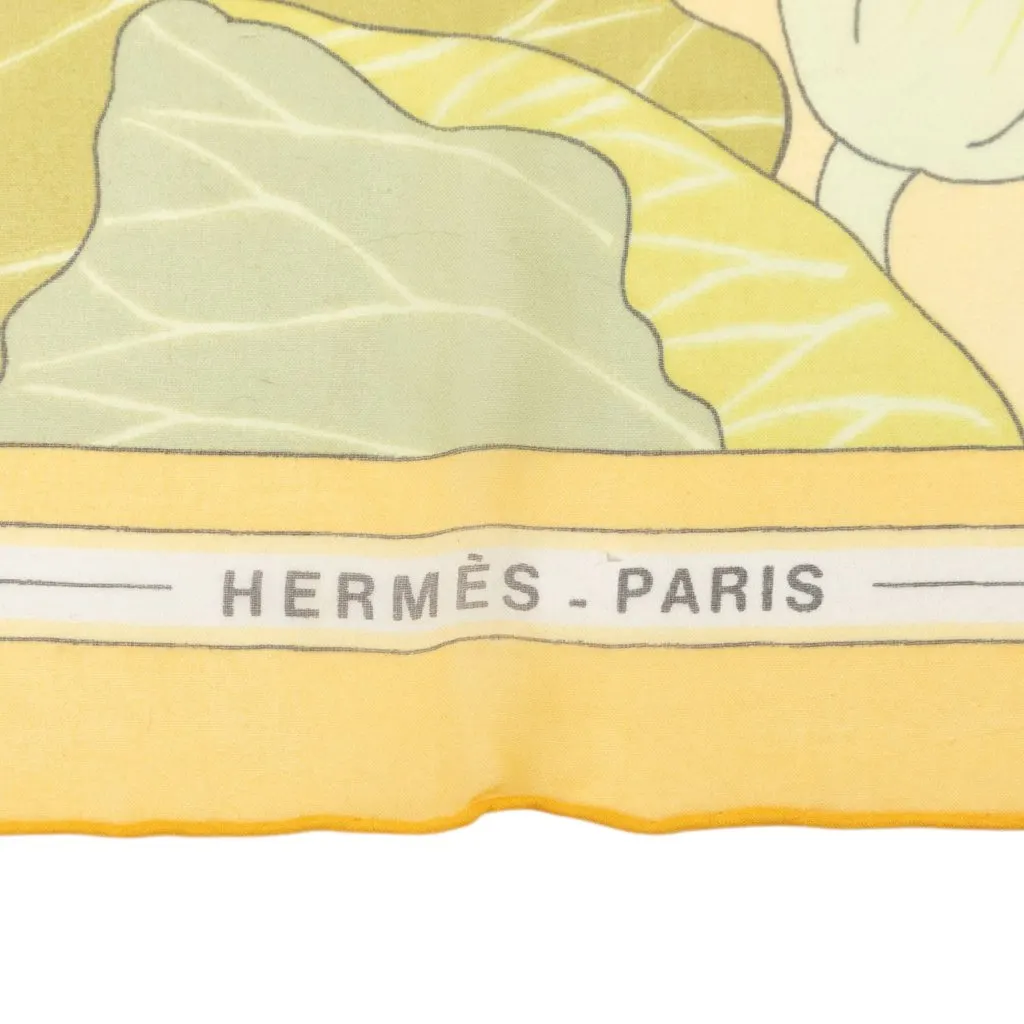 Hermès Fleurs De Lotus Mousseline Silk Scarf 90 Yellow Silk Very good - Model View