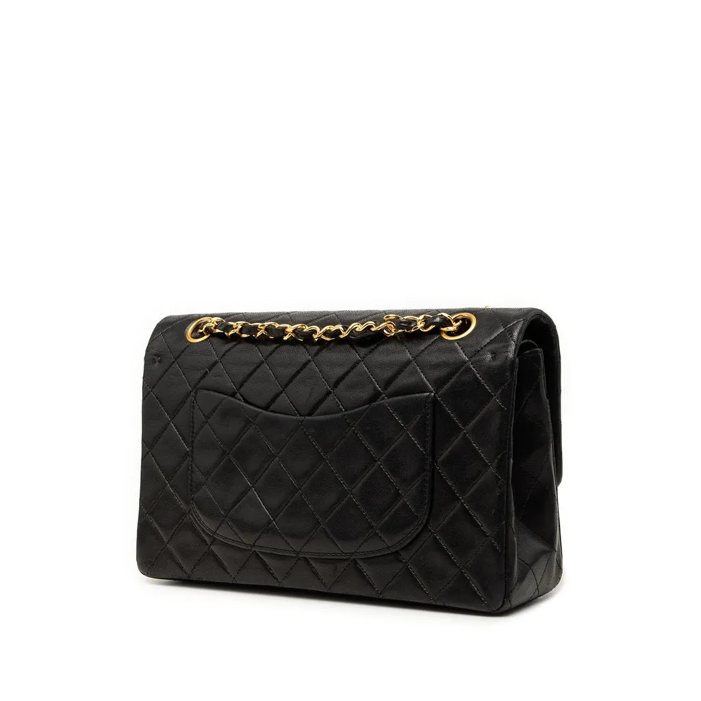 Chanel Medium Classic Lambskin Double Flap Black Leather Very good - Back View