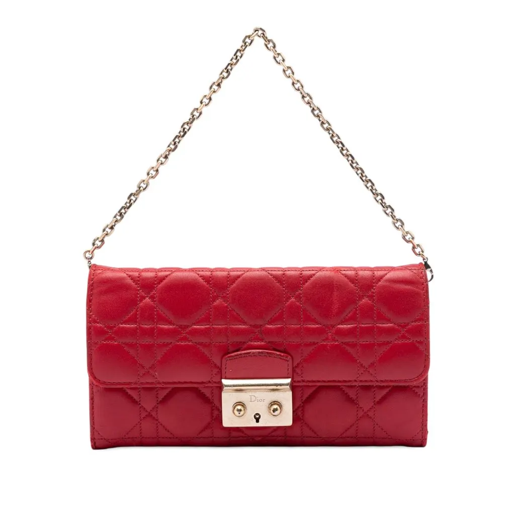Dior Lambskin Cannage Miss Dior Promenade Wallet on Chain Red Leather Very good - Front View