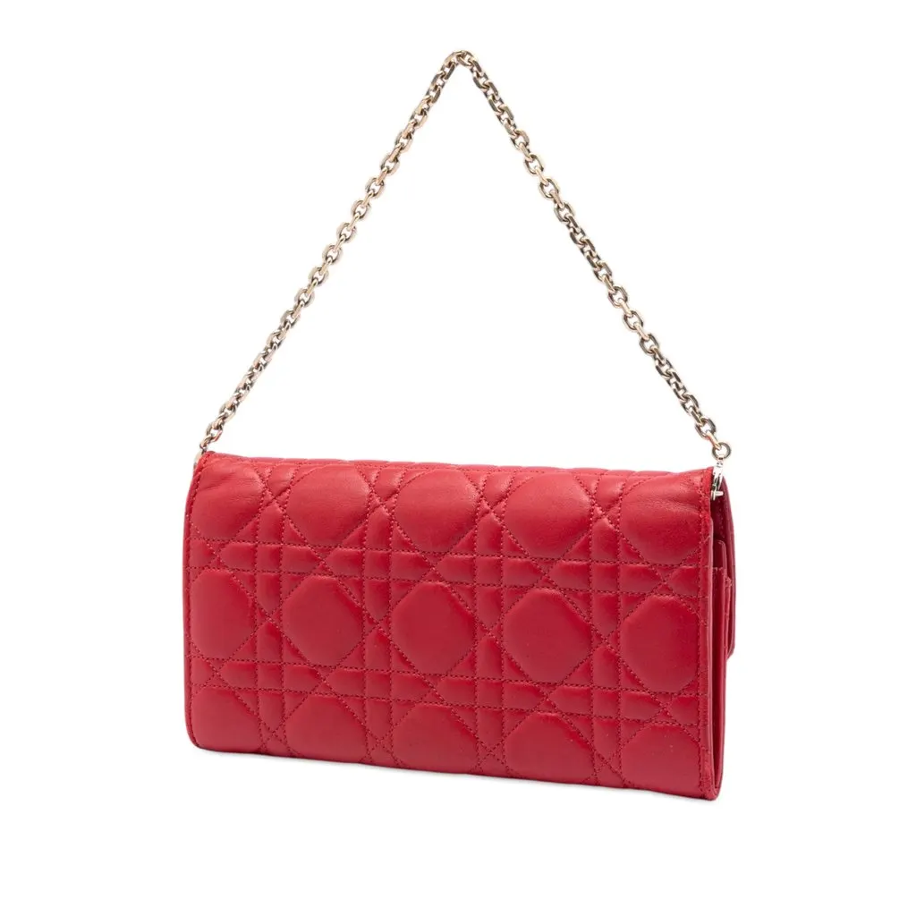 Dior Lambskin Cannage Miss Dior Promenade Wallet on Chain Red Leather Very good - Back View