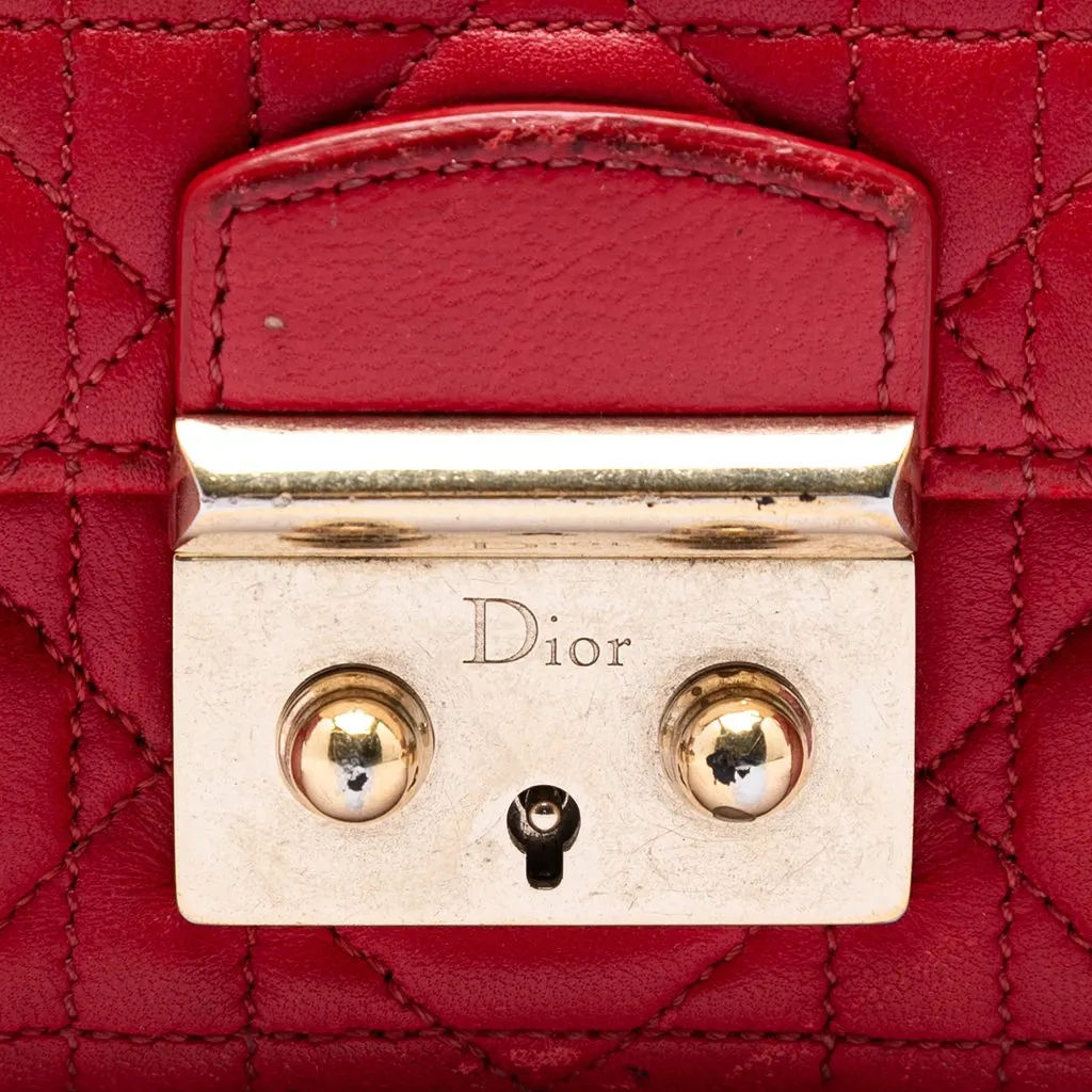 Dior Lambskin Cannage Miss Dior Promenade Wallet on Chain Red Leather Very good - Box View
