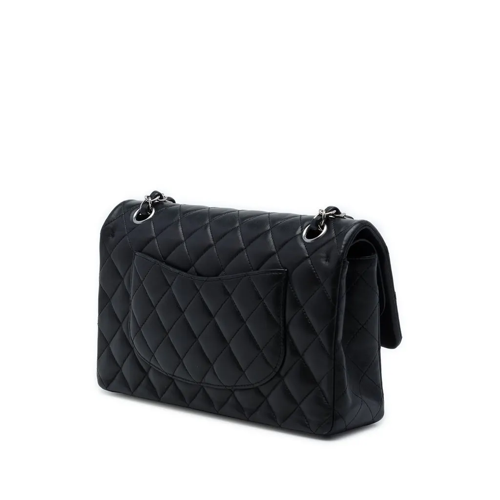 Chanel Medium Classic Lambskin Double Flap Black Leather Very good - Back View