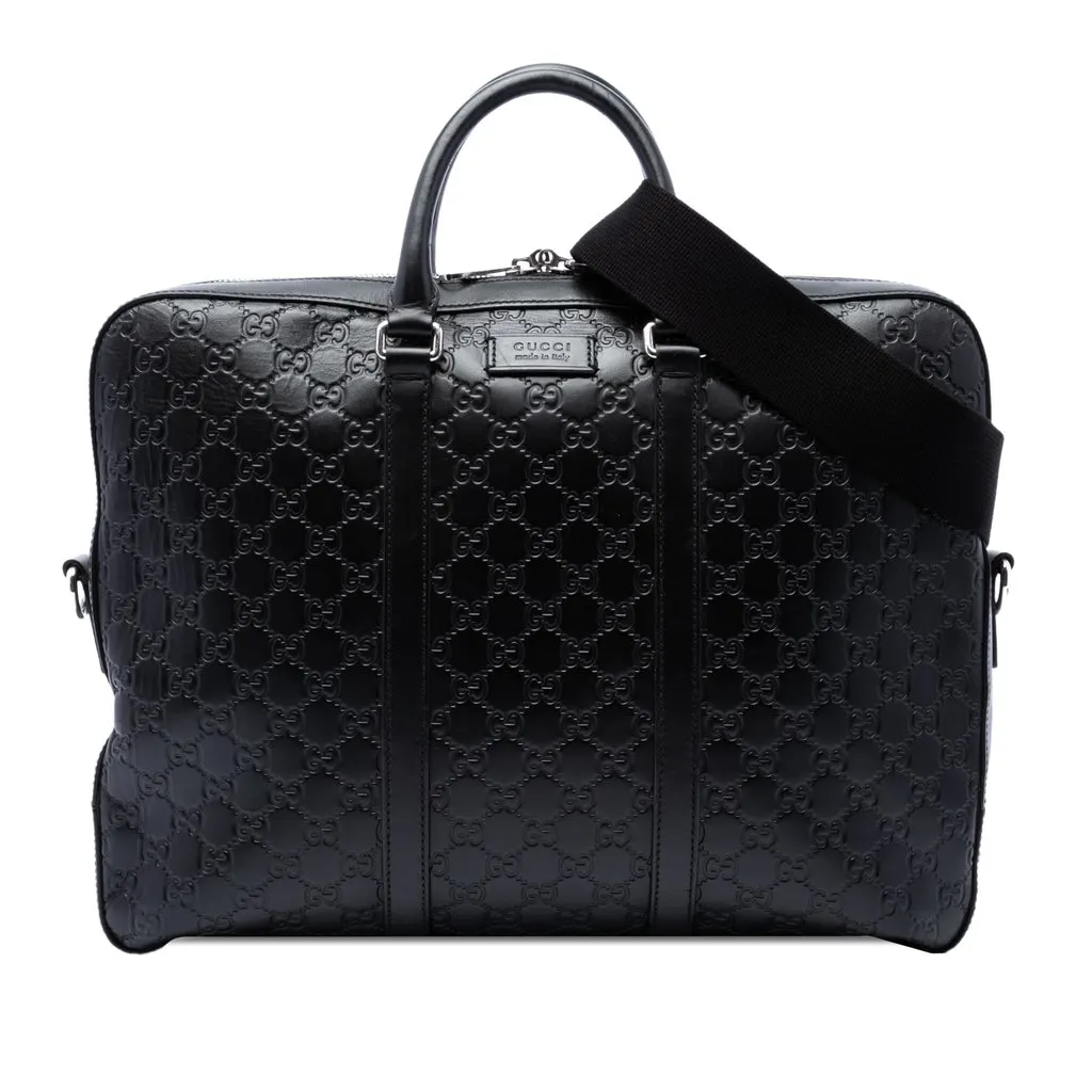 Gucci Guccissima Business Bag Black Leather Very good - Front View