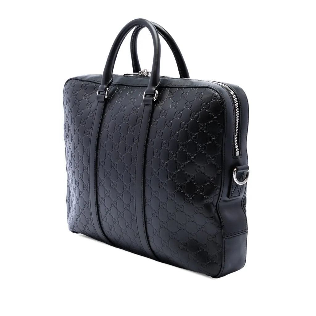 Gucci Guccissima Business Bag Black Leather Very good - Back View