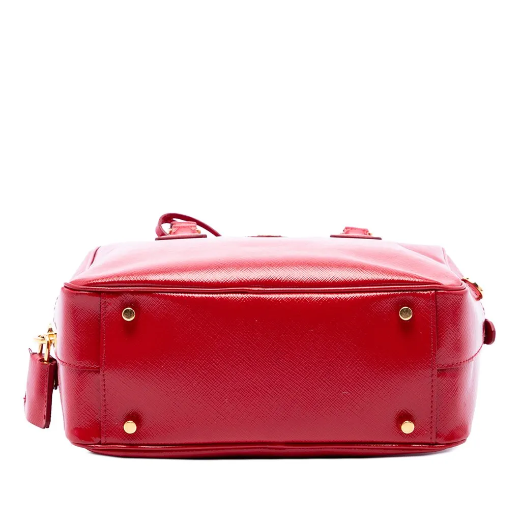 Prada Small Saffiano Vernice Square Bauletto Satchel Red Leather Very good - Inside View