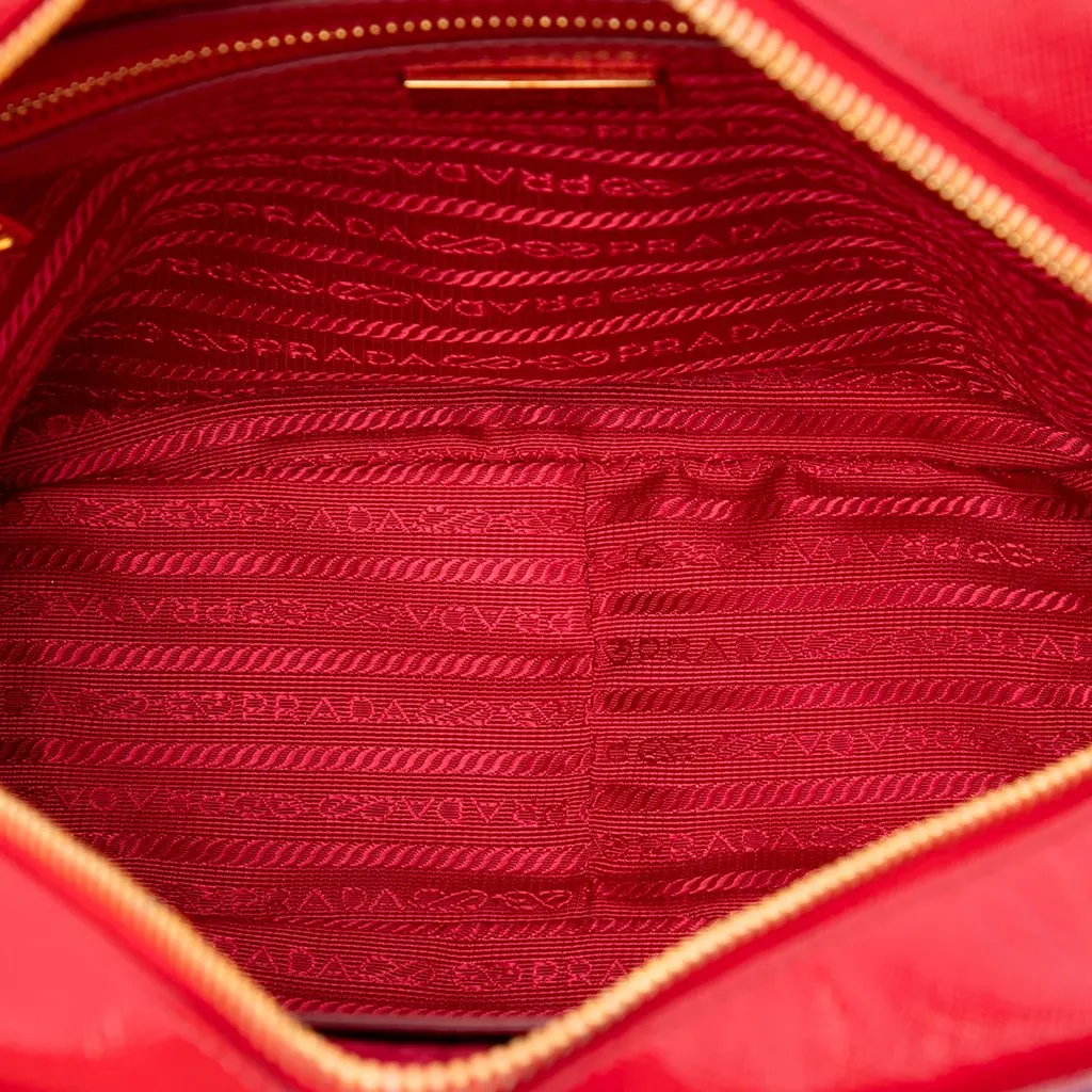 Prada Small Saffiano Vernice Square Bauletto Satchel Red Leather Very good - Model View