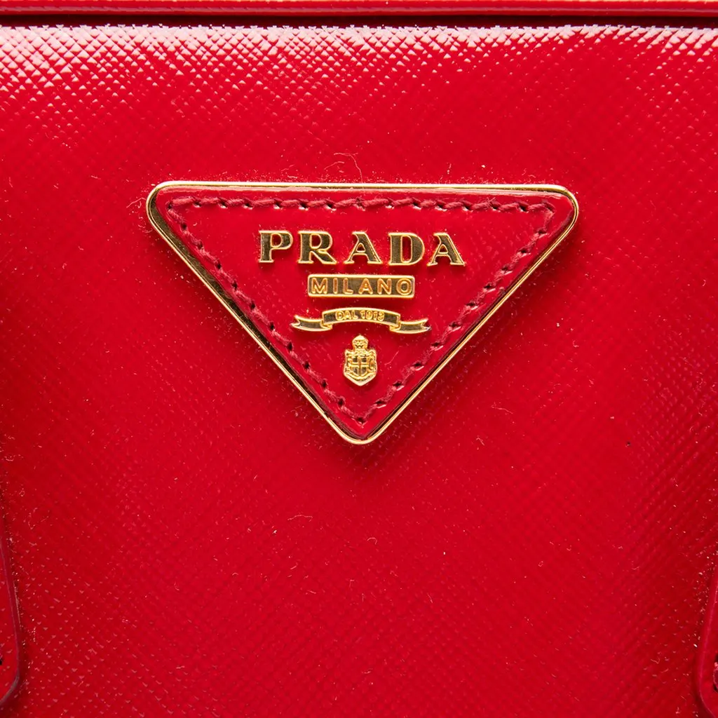 Prada Small Saffiano Vernice Square Bauletto Satchel Red Leather Very good - Box View