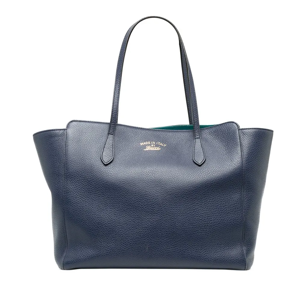Gucci Medium Calfskin Swing Tote Blue Leather Good - Front View