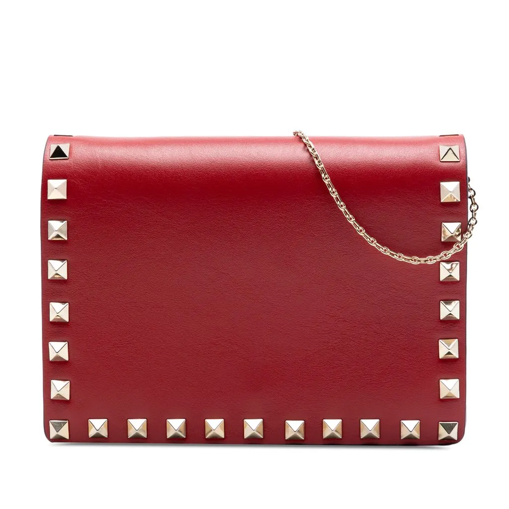 Valentino Leather Rockstud Chain Pouch Red Leather Very good - Front View