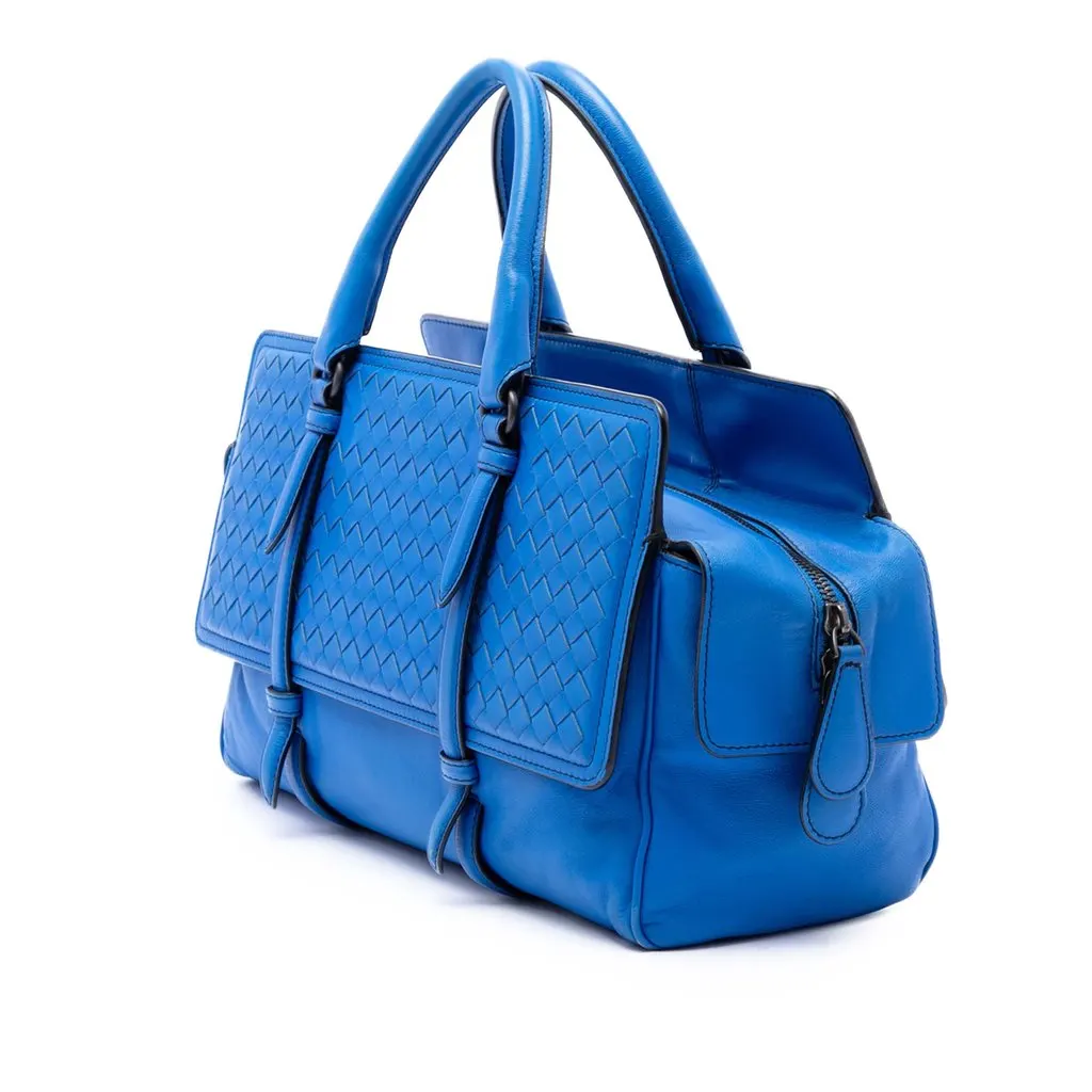 Bottega Veneta Medium Nappa Intrecciato Monaco Satchel Blue Leather Very good - Back View