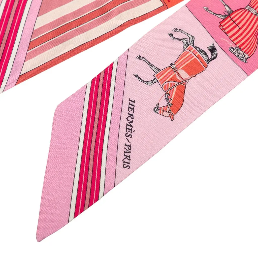 Hermès Couvertures Nouvelles Silk Twilly Scarf Pink Silk Good - Back View