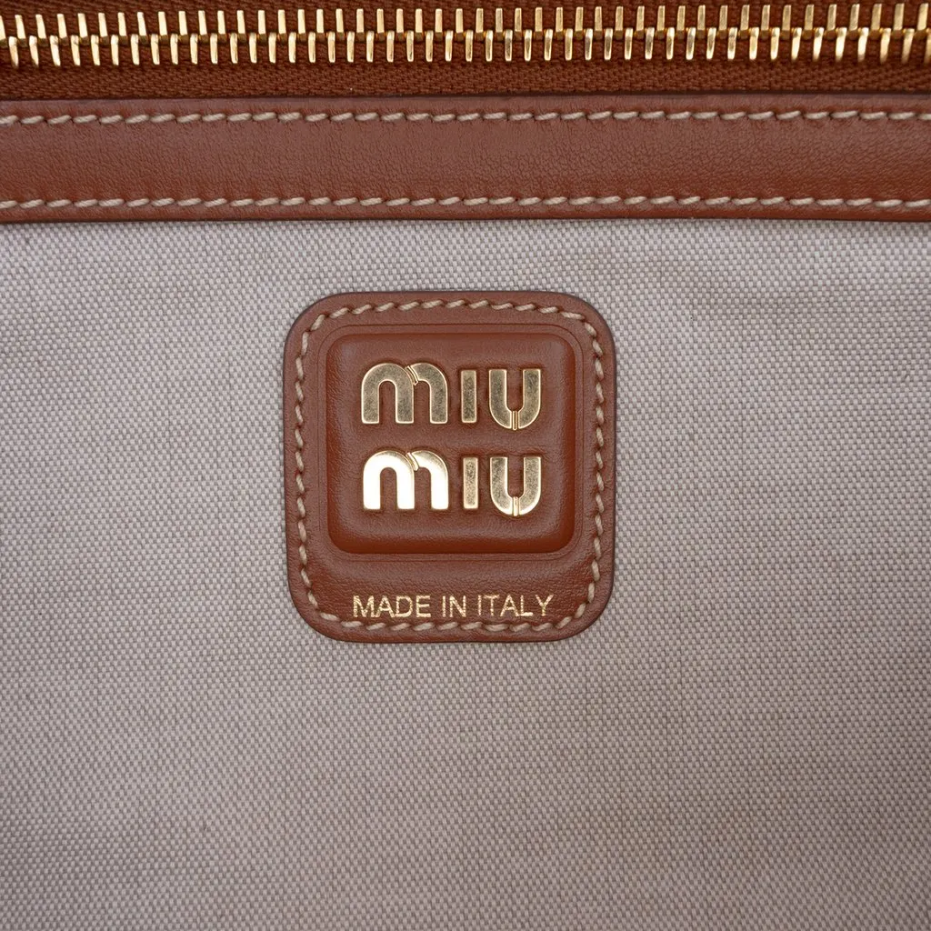 Miu Miu Large Canvas and Leather Logo Beau Handbag Beige Never worn - Box View