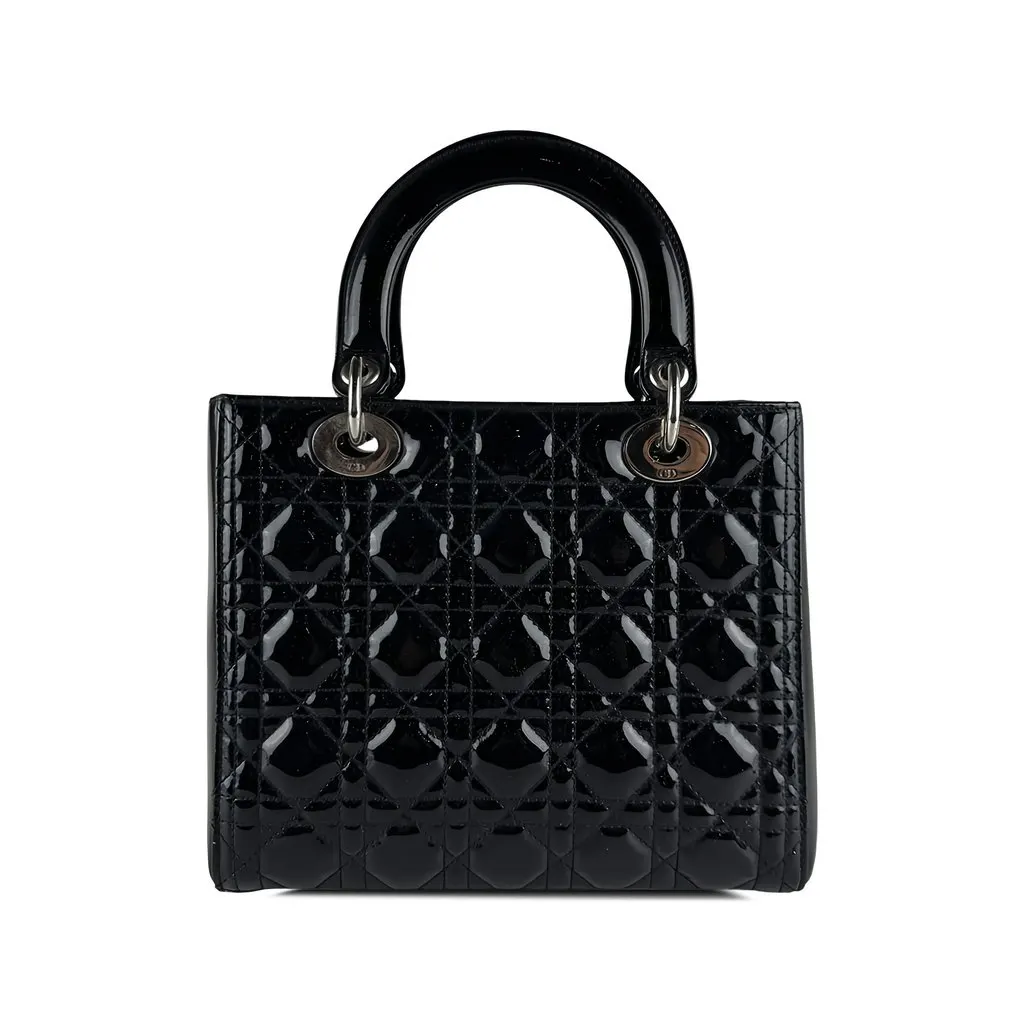 Dior Medium Patent Cannage Lady Dior Black Leather Very good - Back View