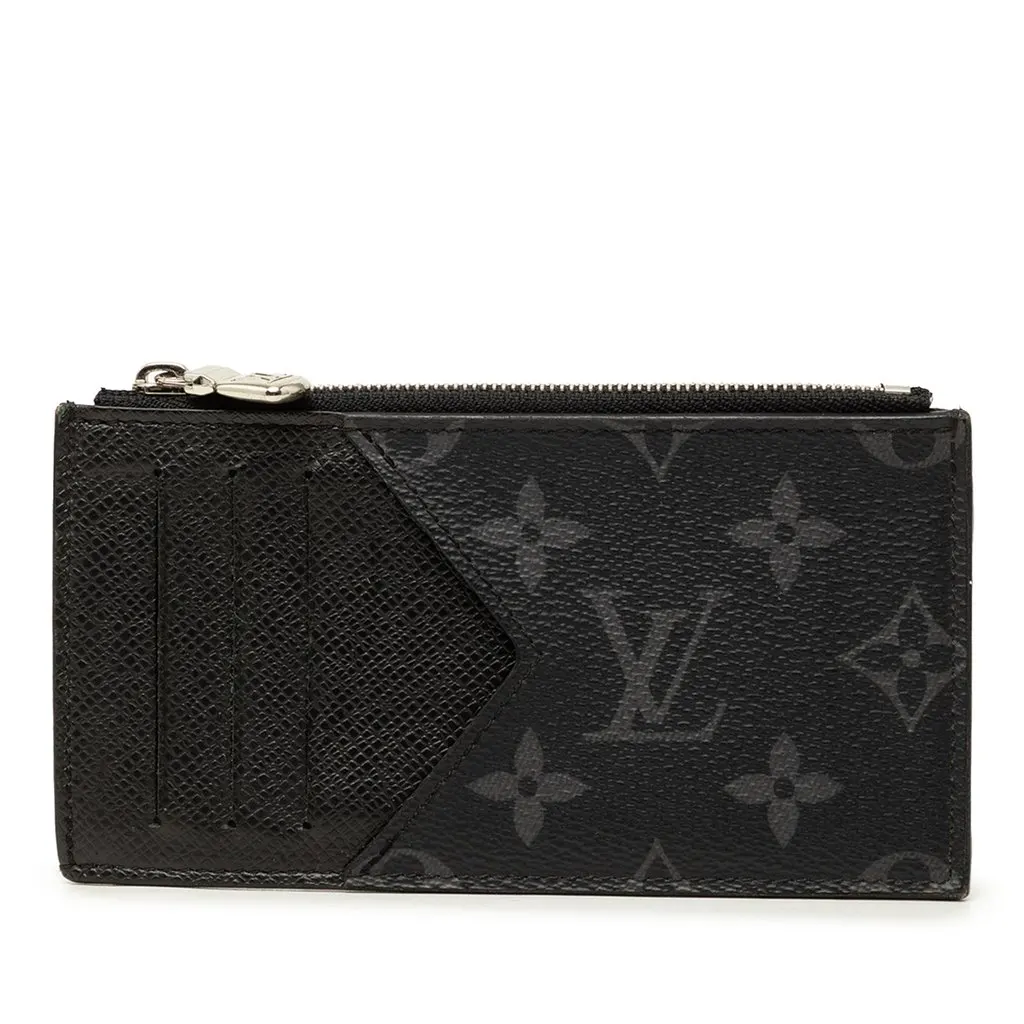 Louis Vuitton Monogram Eclipse Taigarama Coin Card Holder Black Very good - Front View