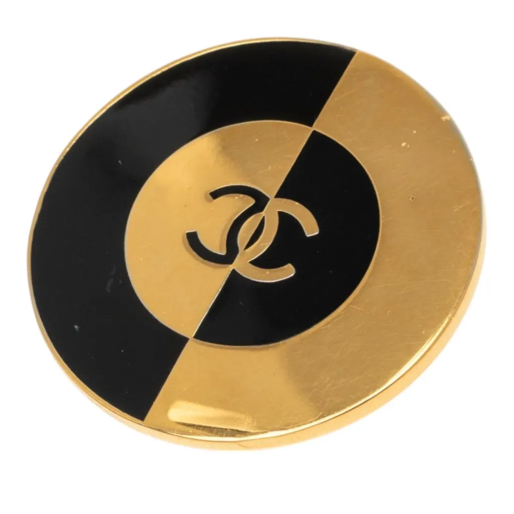 Chanel CC Gold Plated and Enamel Round Brooch Gold Metal Very good - Front View