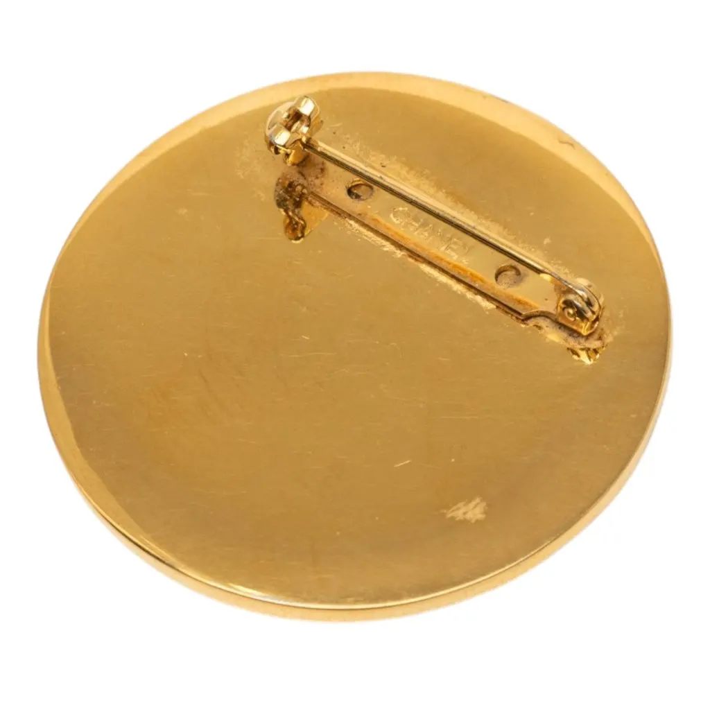 Chanel CC Gold Plated and Enamel Round Brooch Gold Metal Very good - Back View
