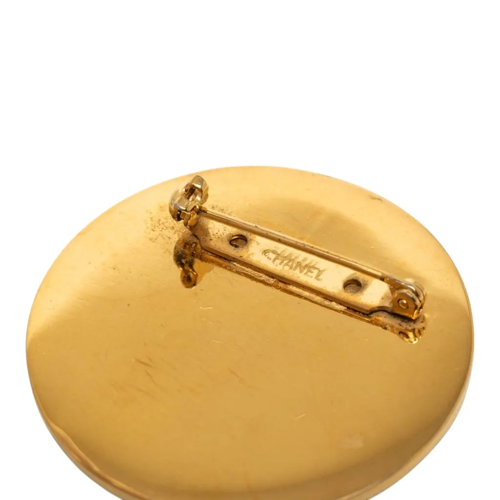 Chanel CC Gold Plated and Enamel Round Brooch Gold Metal Very good - Inside View