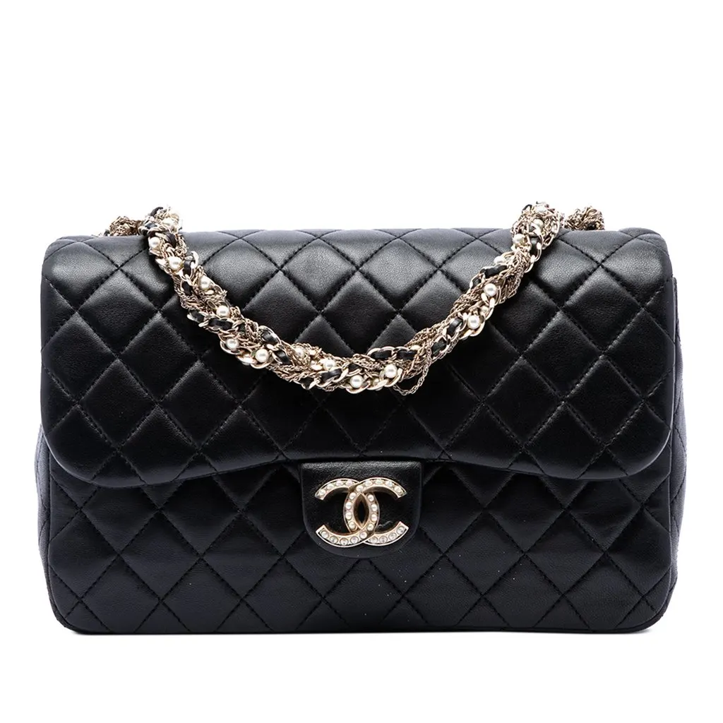 Chanel Medium Quilted Lambskin Westminster Pearl Flap Black Leather Very good - Front View