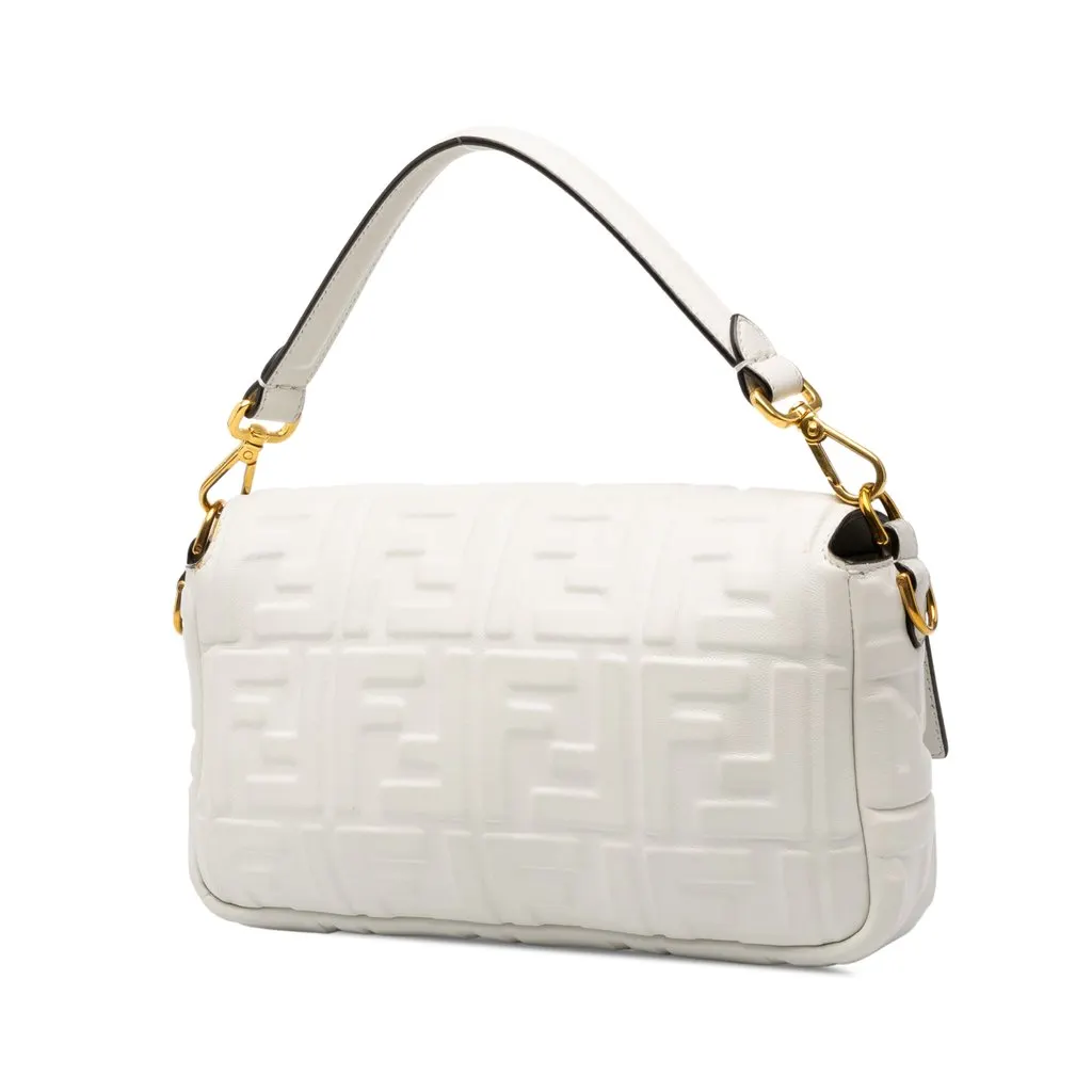 Fendi Zucca Embossed Leather Baguette Satchel White Leather Good - Back View