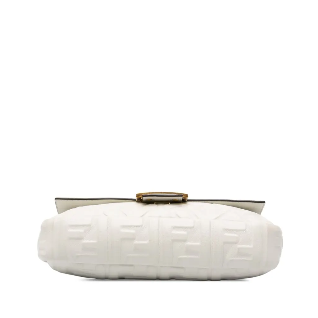Fendi Zucca Embossed Leather Baguette Satchel White Leather Good - Inside View