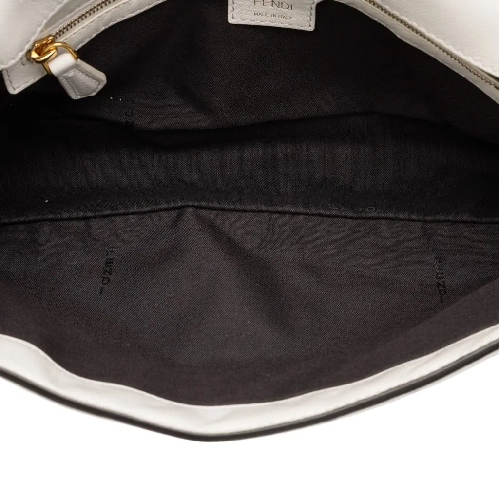 Fendi Zucca Embossed Leather Baguette Satchel White Leather Good - Model View
