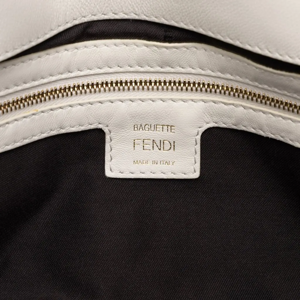 Fendi Zucca Embossed Leather Baguette Satchel White Leather Good - Box View