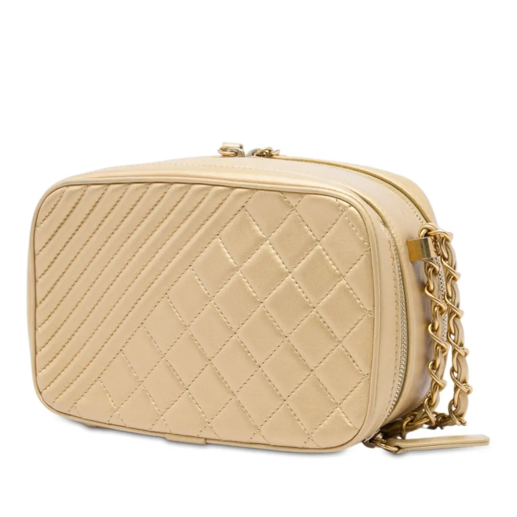 Chanel Small Quilted Lambskin Coco Boy Camera Bag Gold Leather Very good - Back View