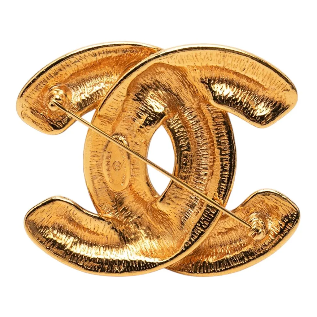 Chanel CC Gold Plated Quilted Brooch Gold Metal Very good - Back View