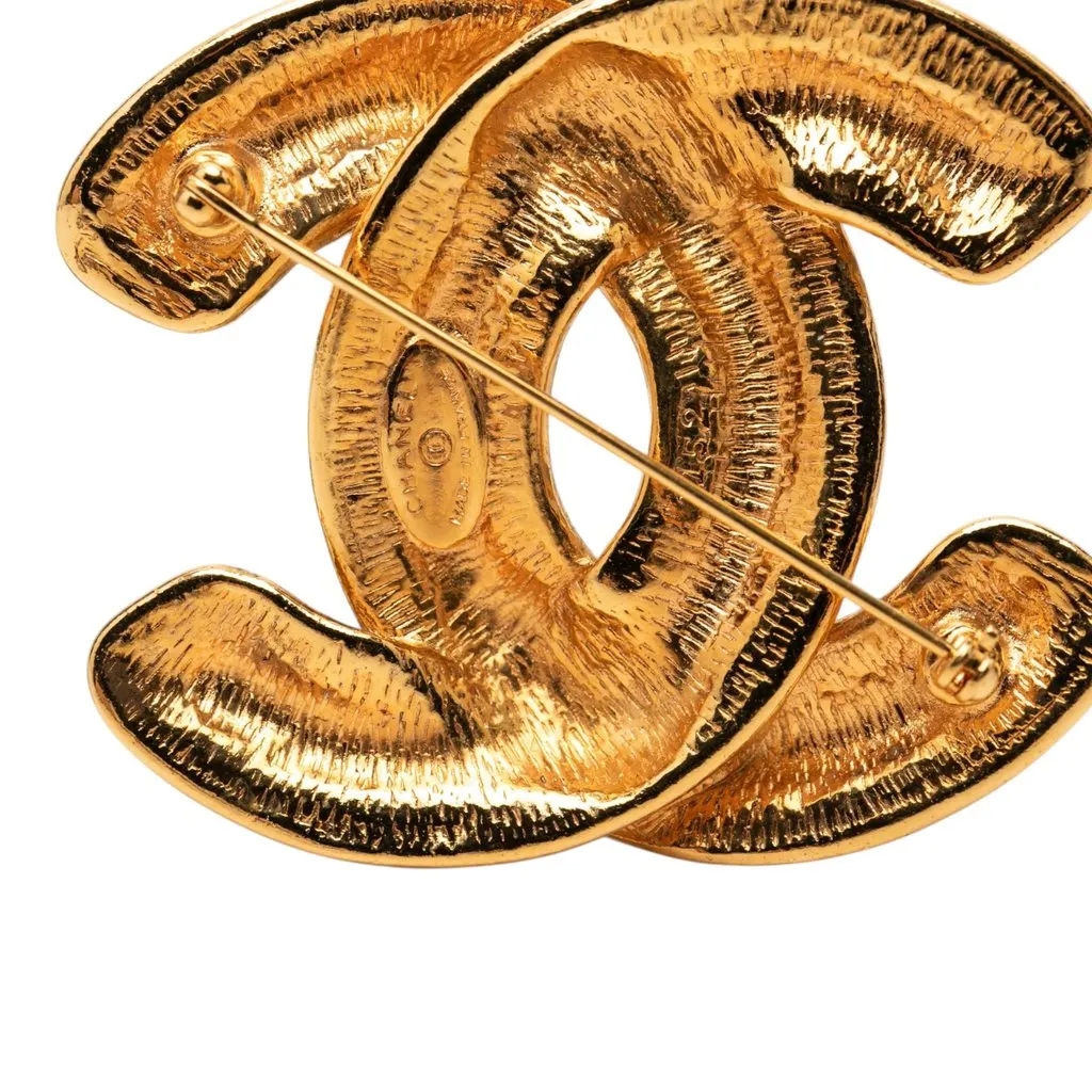 Chanel CC Gold Plated Quilted Brooch Gold Metal Very good - Inside View