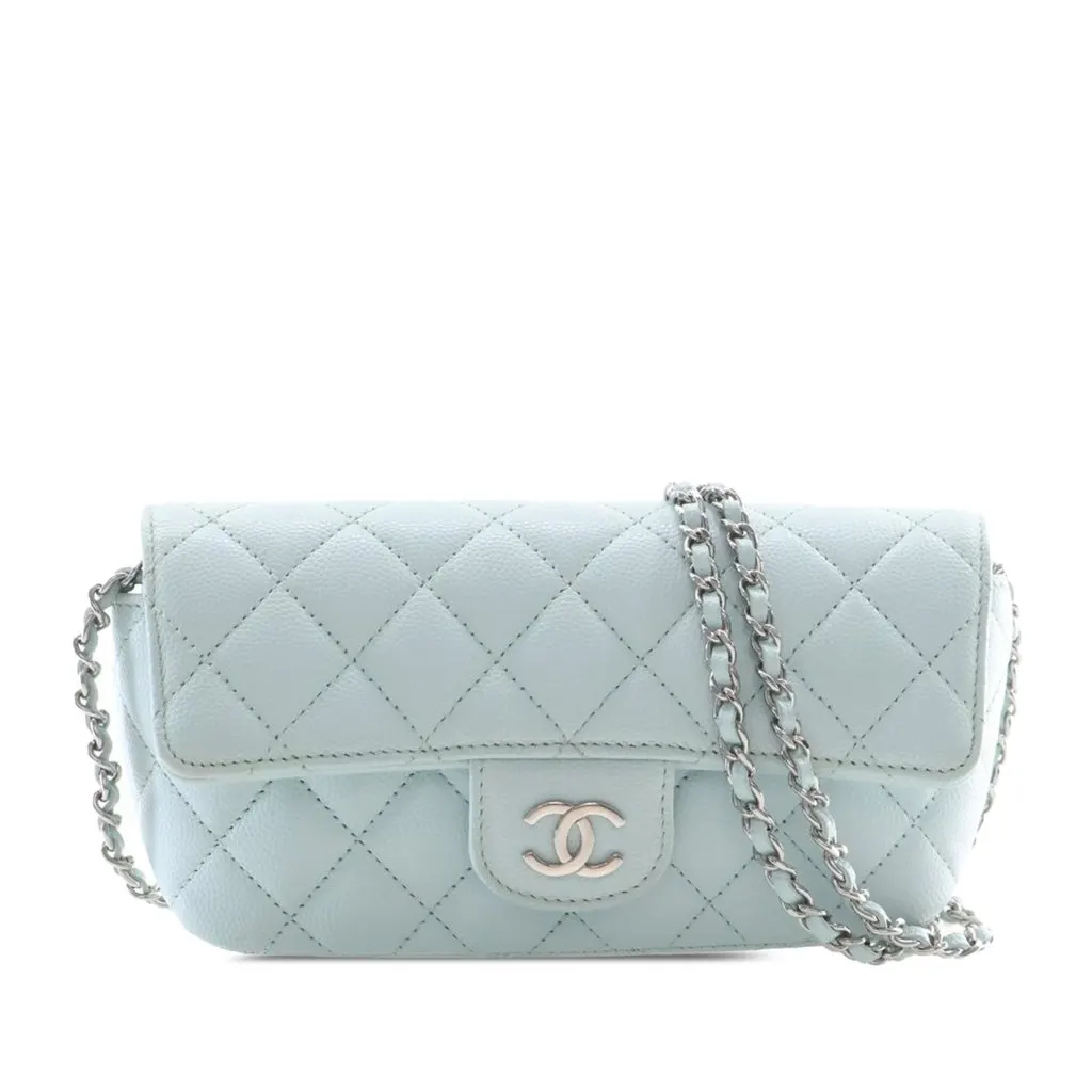 Chanel CC Quilted Caviar Glasses Case on Chain Blue Leather Very good - Front View