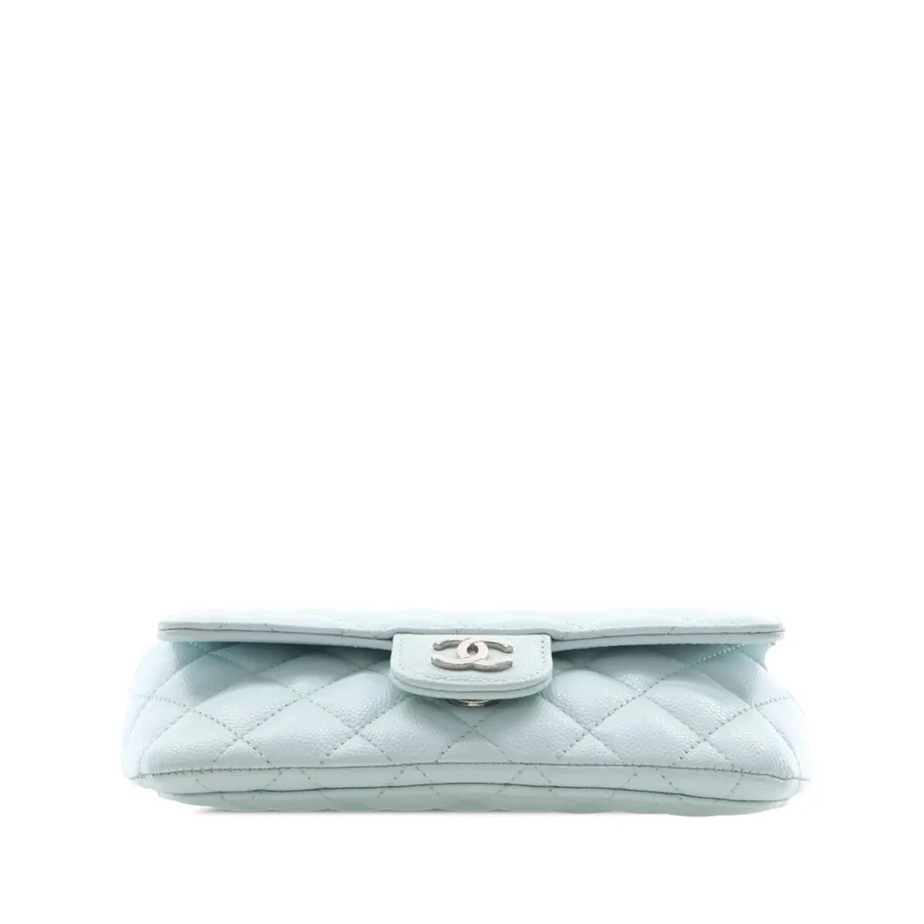 Chanel CC Quilted Caviar Glasses Case on Chain Blue Leather Very good - Model View