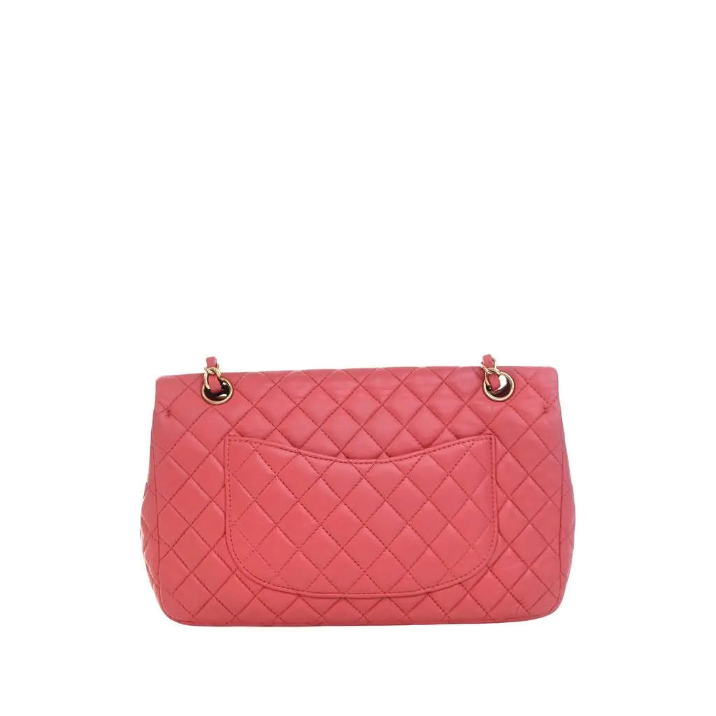 Chanel Medium Classic Lambskin Valentines Heart Charms Single Flap Pink Leather Very good - Back View