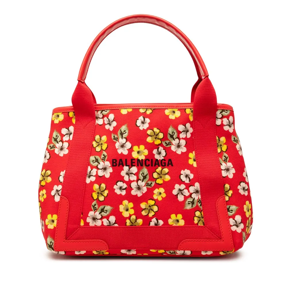 Balenciaga Canvas Floral Print Navy Cabas S Red Very good - Front View
