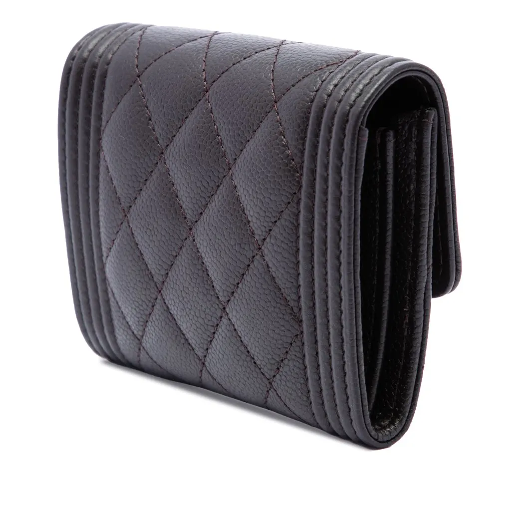 Chanel Quilted Caviar Boy Card Holder with Chain Brown Leather Good - Back View