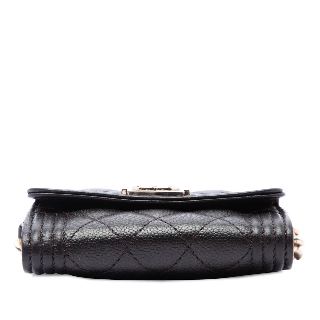 Chanel Quilted Caviar Boy Card Holder with Chain Brown Leather Good - Inside View