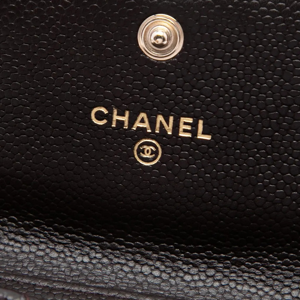 Chanel Quilted Caviar Boy Card Holder with Chain Brown Leather Good - Box View