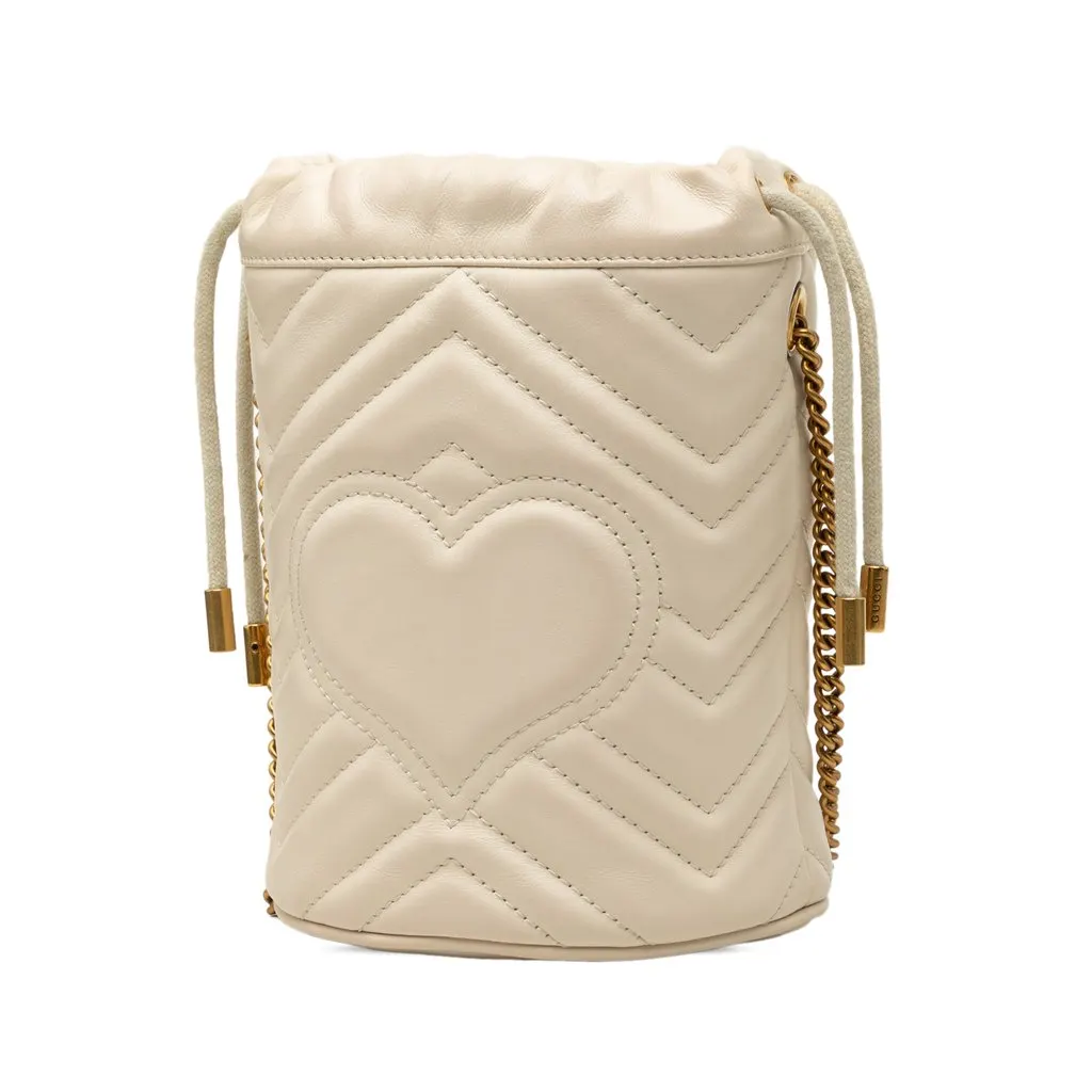 Gucci Small GG Marmont Matelasse Calfskin Bucket Bag White Leather Very good - Back View
