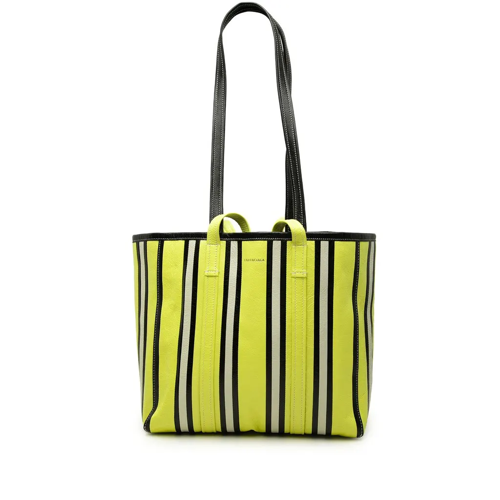 Balenciaga Medium Lambskin Barbes East West Striped Shopper Tote Yellow Leather Very good - Front View
