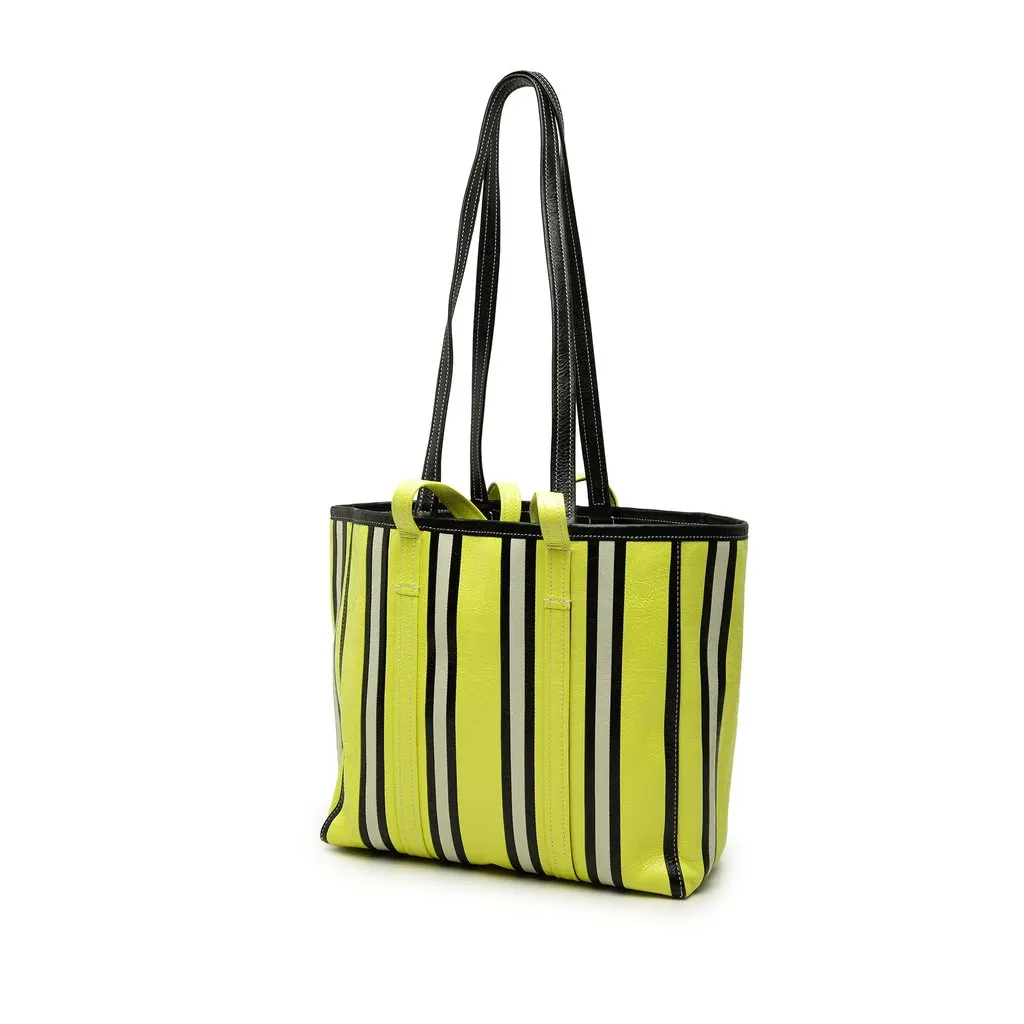 Balenciaga Medium Lambskin Barbes East West Striped Shopper Tote Yellow Leather Very good - Back View