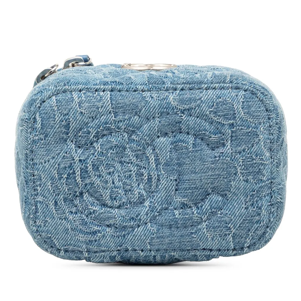 Chanel Mini Quilted Denim Camellia Sweetheart Vanity Case With Chain Blue Very good - Inside View
