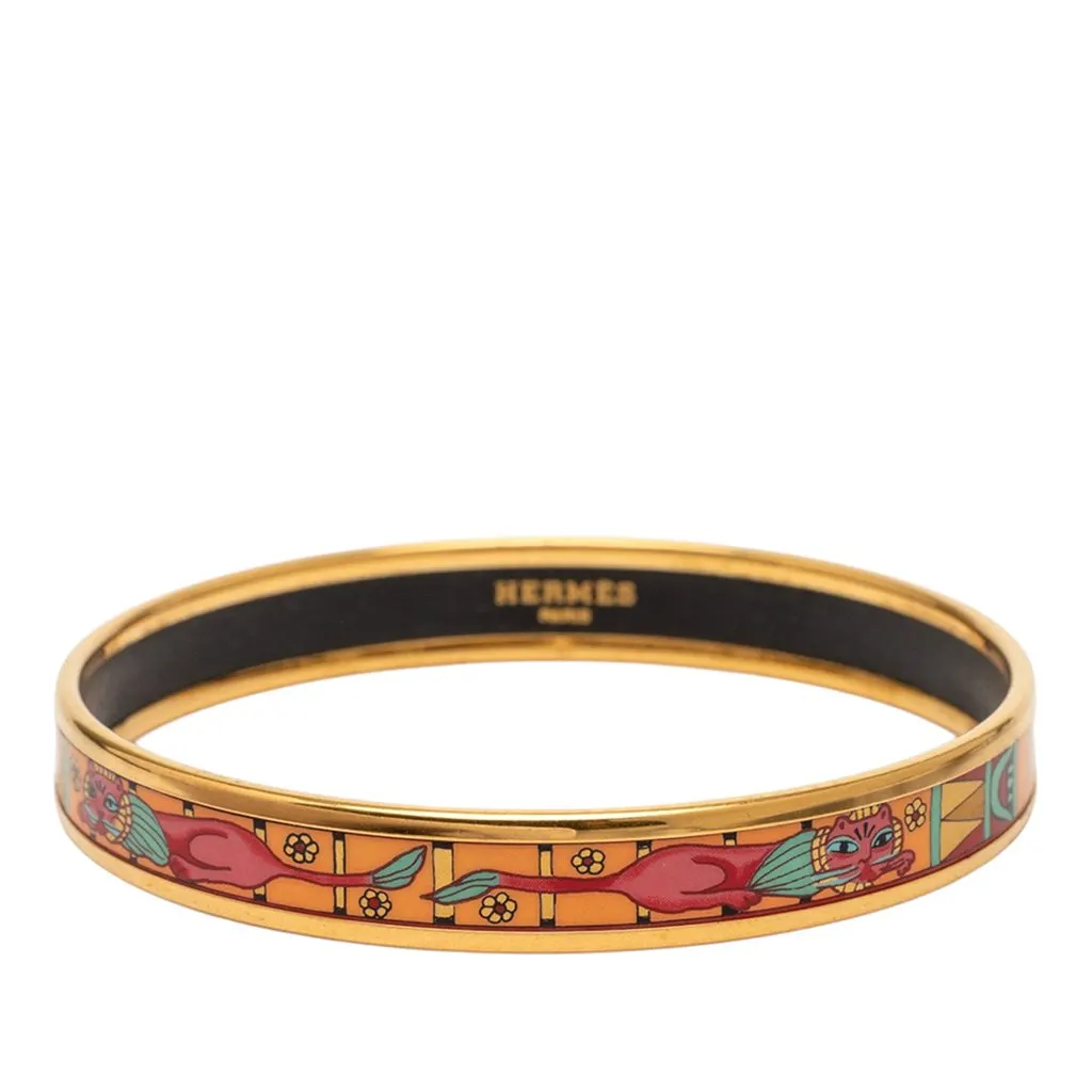Hermès Narrow Animal Motif Enamel Bangle 62 Gold Very good - Front View
