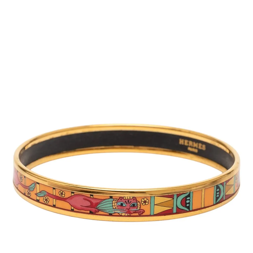 Hermès Narrow Animal Motif Enamel Bangle 62 Gold Very good - Back View
