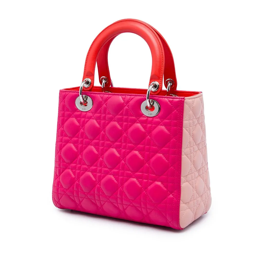 Dior Medium Tricolor Lambskin Cannage Lady Dior Pink Leather Very good - Back View