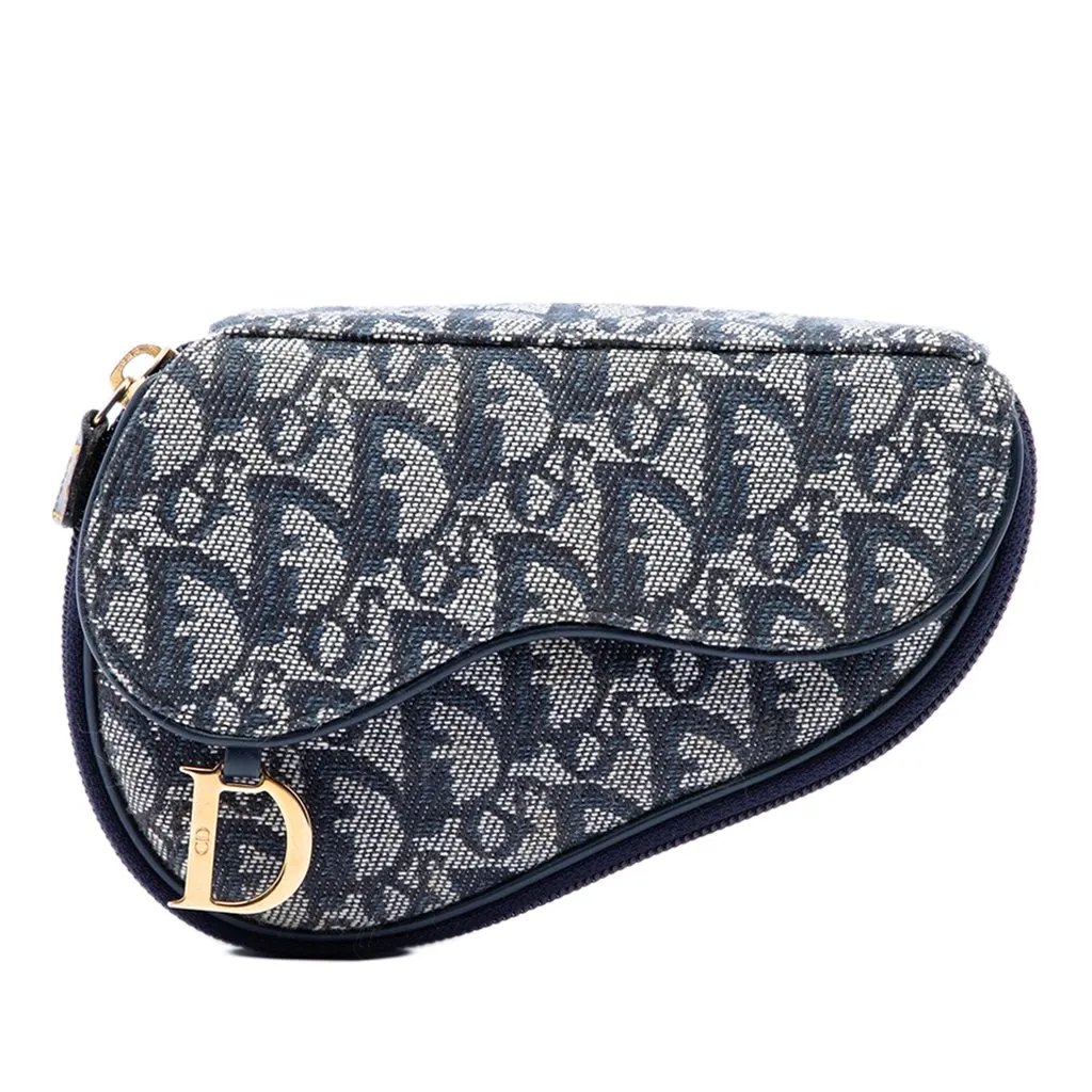 Dior Diorissimo Canvas Saddle Pouch Blue Canvas Very good - Front View